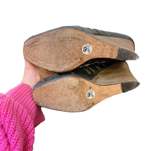 Frye Gwen Ankle Strap Black Leather Wedge Sandals 9.5 - Picture 10 of 11